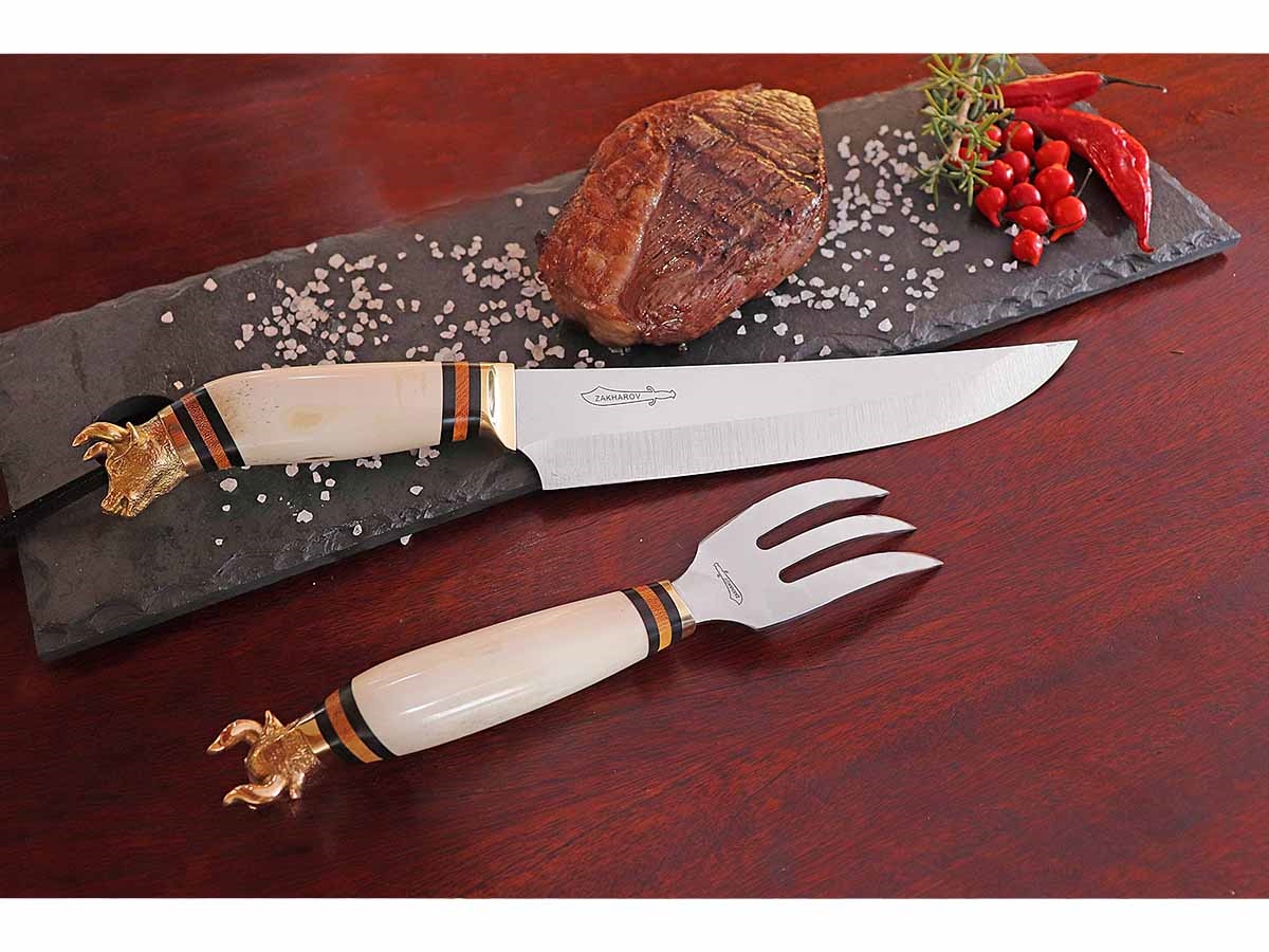 Garfo Artesanal p/ Churrasco Cabo em Osso 33cm - Zakharov