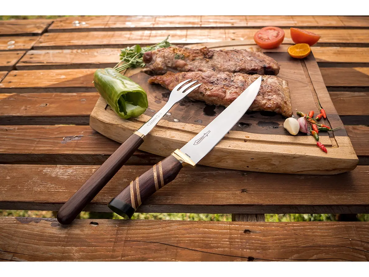 Kit para Churrasco 8" Zakharov Picanheira Especial Garfo no Estojo de Madeira