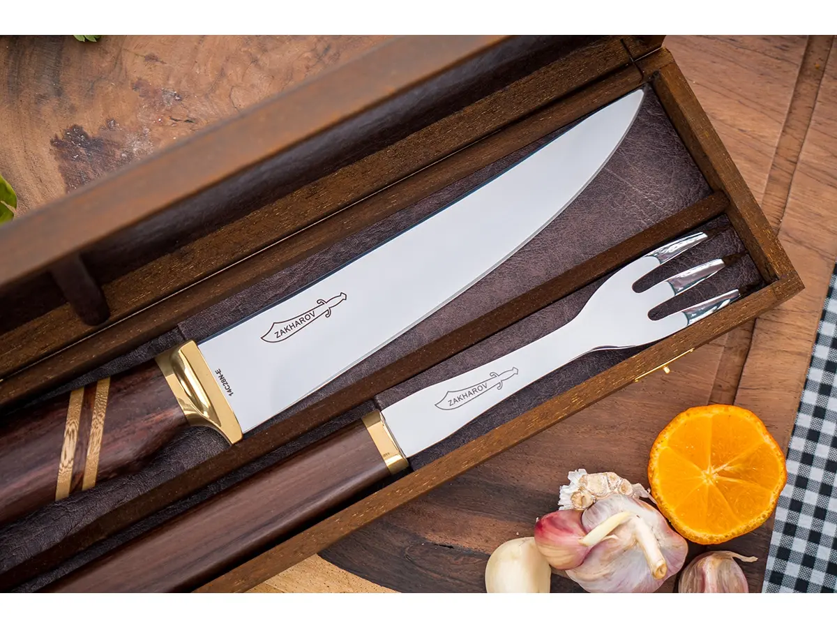 Kit para Churrasco 8" Zakharov Picanheira Especial Garfo no Estojo de Madeira
