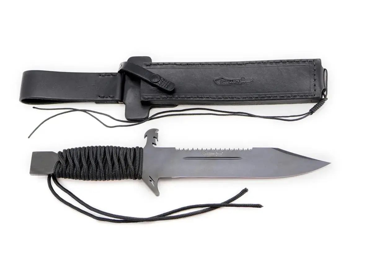 Faca Tática Zakharov Black BOE 8" na Bainha de Couro