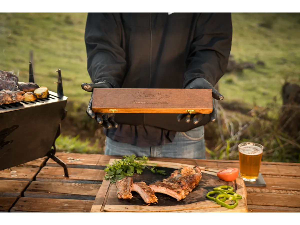 Faca para Churrasco e Cozinha 7" Zakharov BBQ Prime no Estojo de Madeira