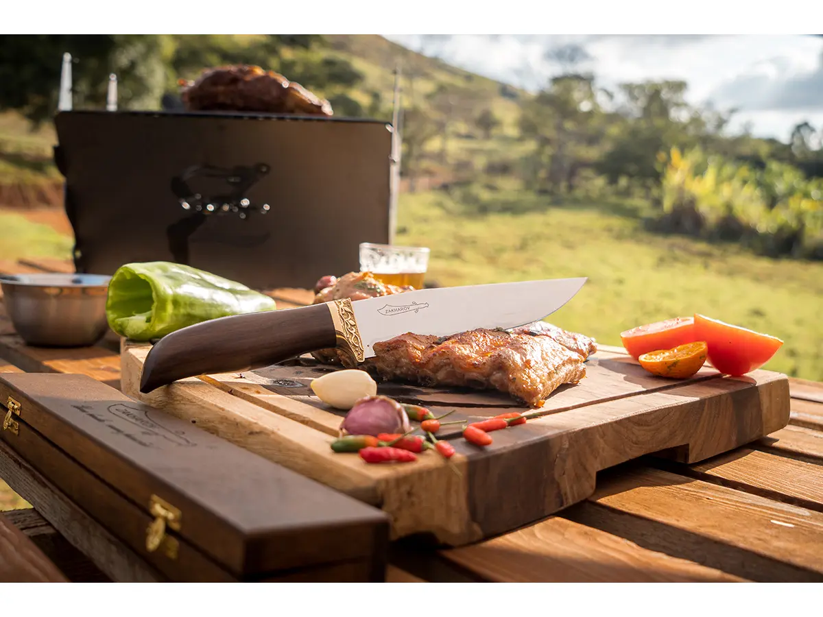 Faca para Churrasco e Cozinha 7" Zakharov BBQ Prime no Estojo de Madeira