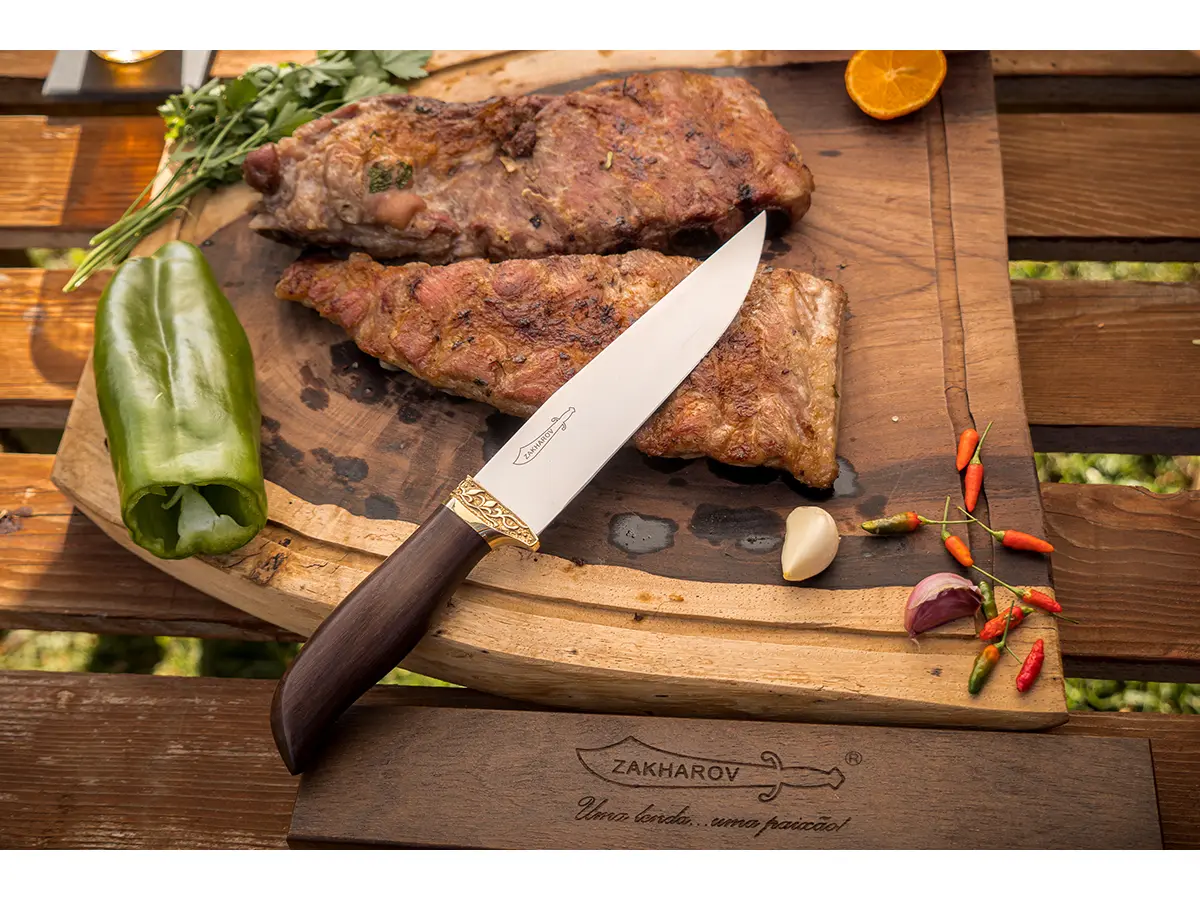 Faca para Churrasco e Cozinha 7" Zakharov BBQ Prime no Estojo de Madeira