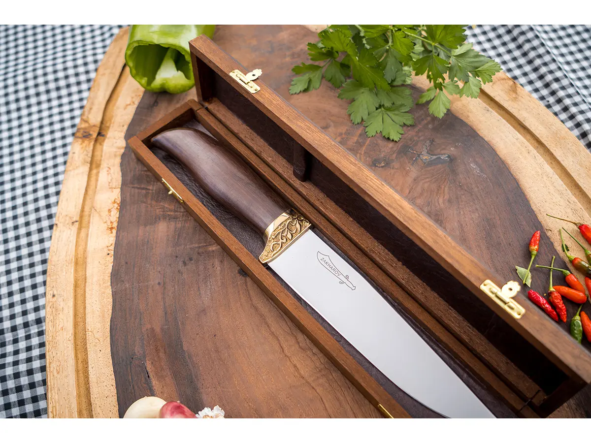 Faca para Churrasco e Cozinha 7" Zakharov BBQ Prime no Estojo de Madeira
