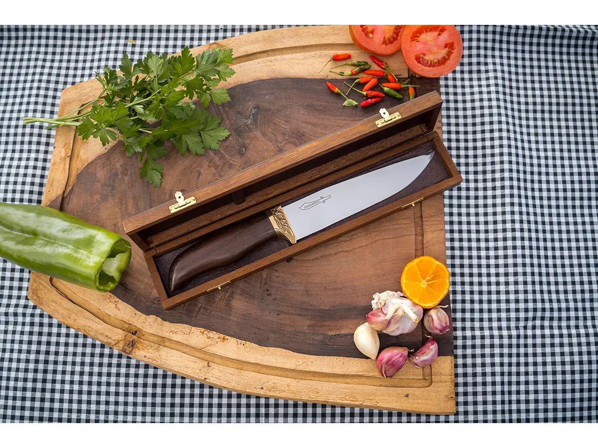 Faca para Churrasco e Cozinha 7" Zakharov BBQ Prime no Estojo de Madeira
